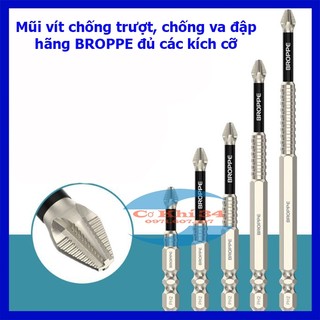 Mũi vít PH2 chống trượt dài các kích cỡ hãng BROPPE chuôi lục giác lắp nhanh máy khoan, bắn vít