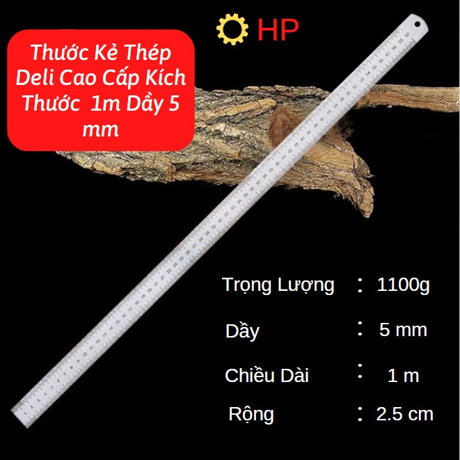  Thước Kẻ Thép Deli Cao Cấp Kích Thước 1m Dầy 5 mm Nhỏ Gọn Tiện Lợi - Chất Liệu Chống Mòn Gỉ 