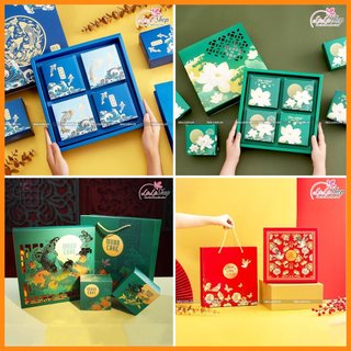 Hộp 4 bánh trung thu Tân Dân Lợi 200gr 2 trứng kèm hộp cho gia đình có bánh chay