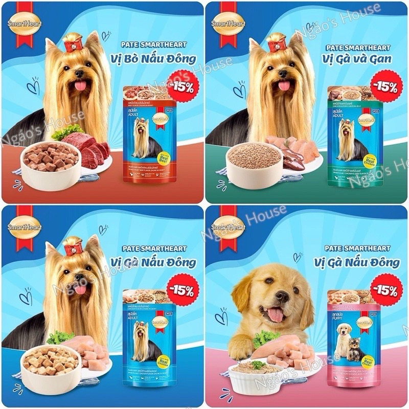 (SIÊU SALE 11.11) Pate chó đủ loại SmartHeart, Moochie thơm ngon bổ dưỡng giá rẻ cho chó