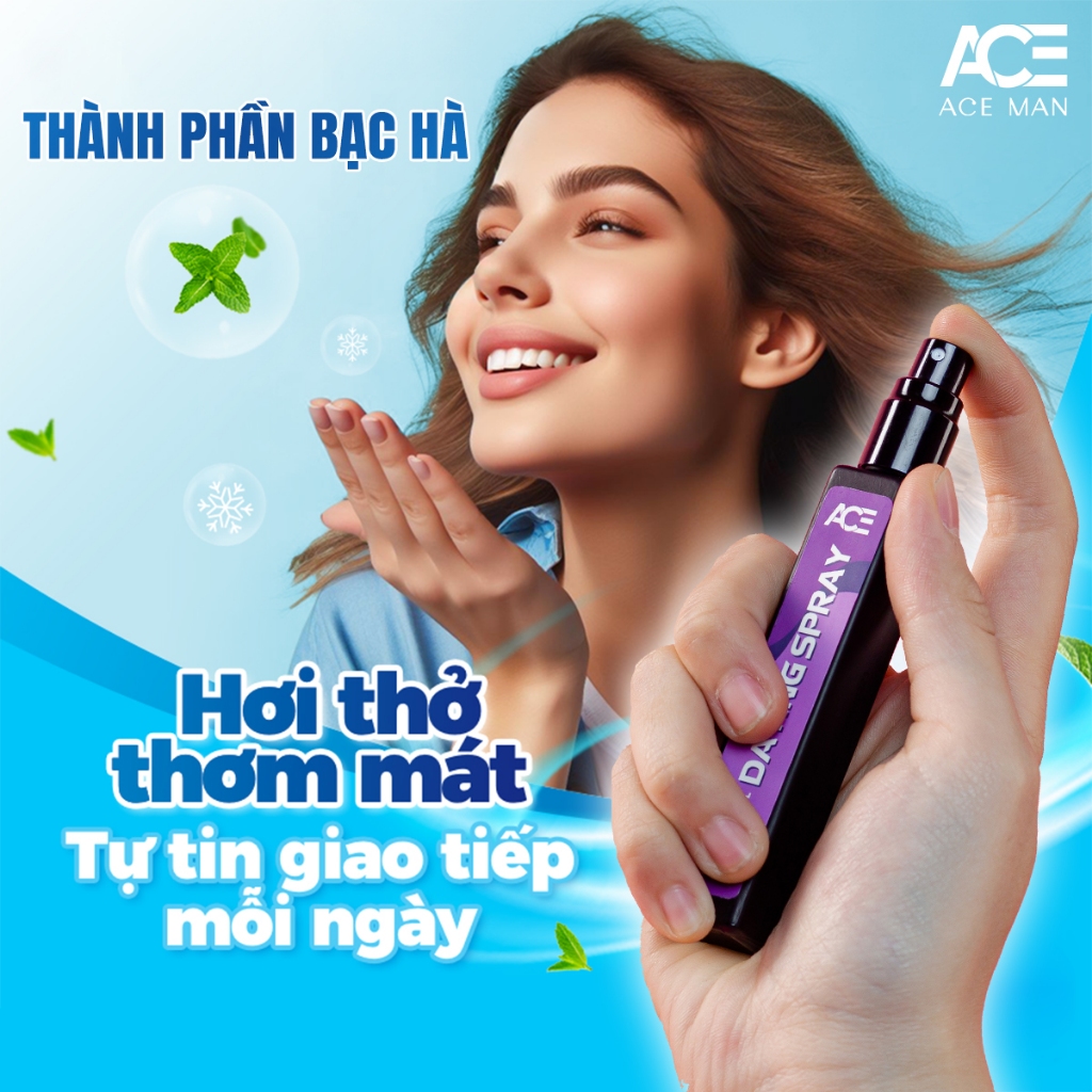 Xịt thơm miệng ACE MAN Deep Kiss 10ml cho nam nữ hương vị trái cây tự nhiên ngọt ngào the mát