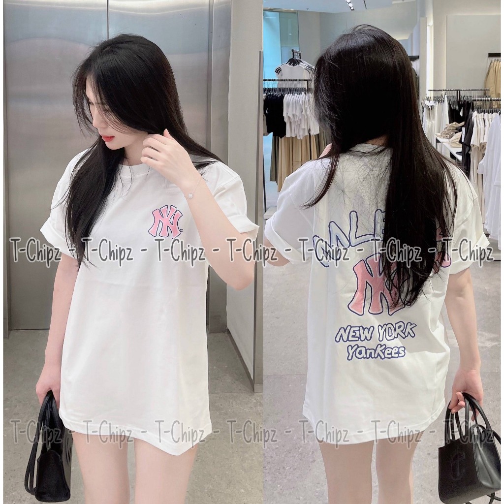 Áo thun NY YANKEES Nam Nữ Xanh Hồng Tchipz Form Rộng Chất Liệu Cotton 250gsm Cao Cấp Full Tag Mac