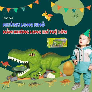 Xe đồ chơi khủng long, Mô hình xe khủng long nuốt khủng long bé - Tặng 6 khủng long và trứng đồ chơi