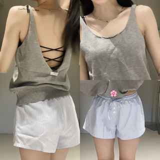 @Tiemvaixinh Set Áo Ba Lỗ Mix Chân Váy Xếp Ly Xám Tiêu Hot