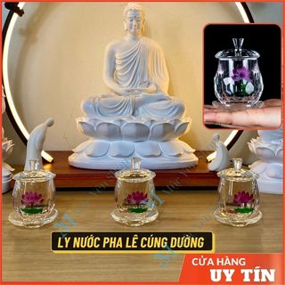 Ly nước pha lê cúng dường có nắp, Ly Nước Cúng Cúng Phật, đồ thờ cúng phật giáo