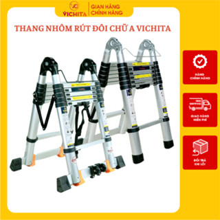 Thang Nhôm Rút Đôi Chữ A VICHITA 3m8 - 4m4 - 5m - 5m6 - 6m6 - Ống Thang Nhôm Đúc Liền Khối Cao Cấp