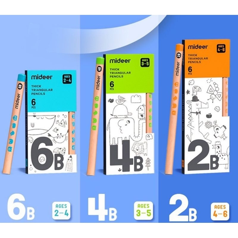 Xả kho Bộ 6 chiếc bút chì cao cấp Mideer Chính Hãng 2B-4B-6B