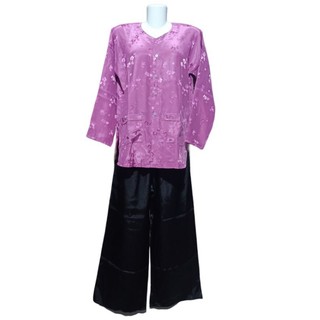 Bộ bà ba bà già áo gấm quần trơn ống rộng
