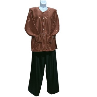 Bộ bà ba bà già áo gấm quần trơn ống rộng