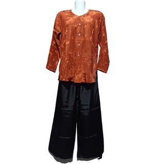 Bộ bà ba bà già áo gấm quần trơn ống rộng