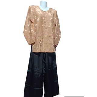 Bộ bà ba bà già áo gấm quần trơn ống rộng