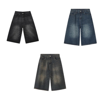 Quần Short Baggy Jeans Nam Nữ, Quần Đùi Cạp Cao Phối Màu Dirtwash