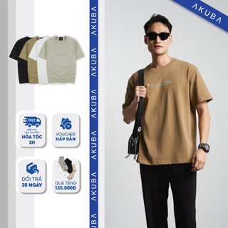 Áo thun nam oversize AKUBA tay ngắn form rộng, chất vải cotton co giãn tốt, thoáng mát, thấm hút mồ hôi tốt | 02KP0948