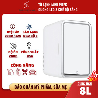 [BẢO HÀNH CHÍNH HÃNG] Tủ lạnh mini PITEK gương LED trữ sữa, mỹ phẩm, trái cây 8L (Dùng 220V và ô tô)