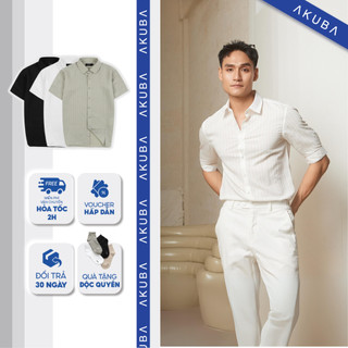 Áo sơ mi nam AKUBA tay ngắn form slimfit tôn dáng, chất vải cotton mềm mịn, không nhăn, thấm hút mồ hôi tốt | 02AP0878