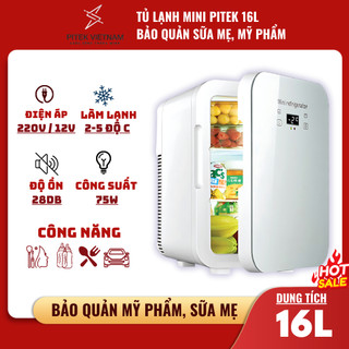 [BẢO HÀNH CHÍNH HÃNG]Tủ lạnh mini PITEK cao cấp trữ sữa, bảo quản mỹ phẩm, cảm ứng 16L (220V & ô tô)