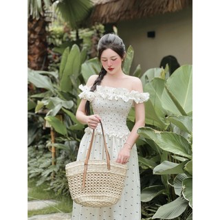 Đầm bigsize trễ vai bo nhúng eo dáng dài d589 🍎🍎🍎