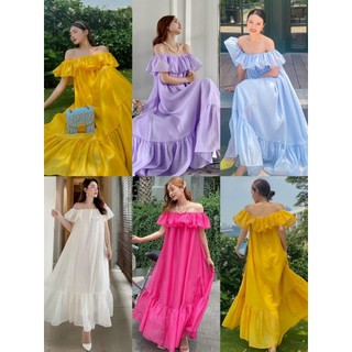 [Maxi] Đầm đi biển maxi suông bẹt vai- Maxi ngọc lan