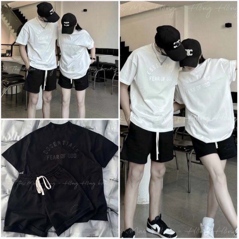 Bộ Hè Nam Nữ In Chữ ESENTIAL Cực Đẳng Cấp, CHẤT COTTON KHÔ THOÁNG MÁTAP UT