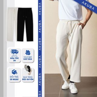 Quần thun nhung tăm form regular AKUBA dáng suống dài năng động, thoải mái, dày dặn tôn dáng | 01JE1029