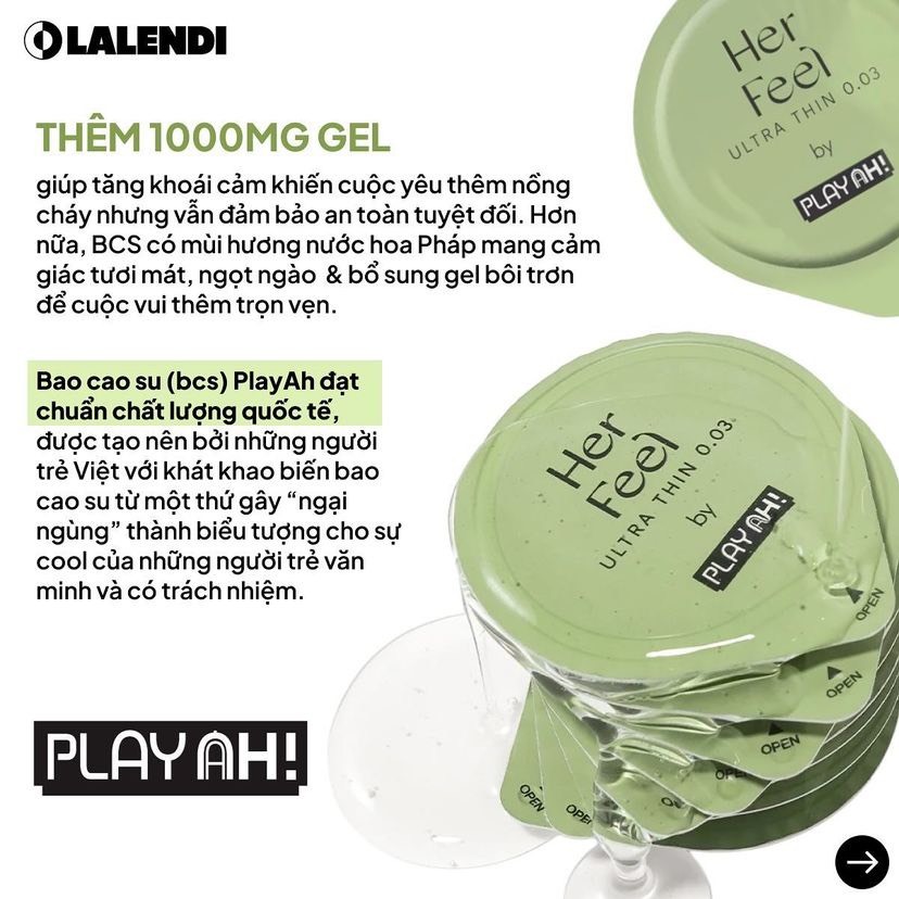 Bao cao su PlayAh Her Feel Ultra Thin 0.03mm Size 52mm siêu mỏng, nhiều gel, hương nước hoa Pháp  Lalendi Store