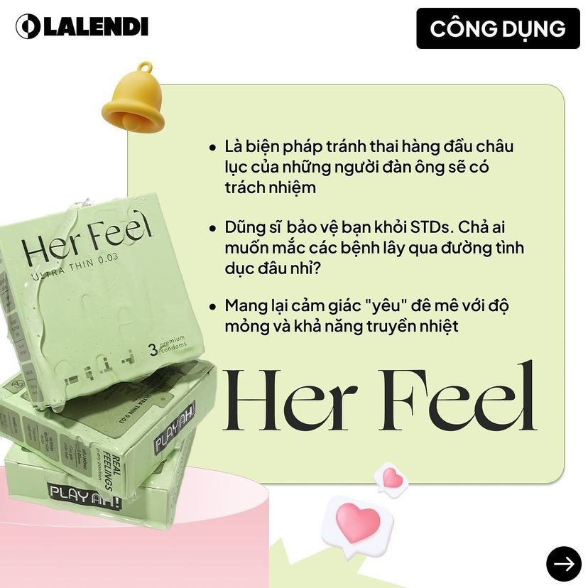 Bao cao su PlayAh Her Feel Ultra Thin 0.03mm Size 52mm siêu mỏng, nhiều gel, hương nước hoa Pháp  Lalendi Store