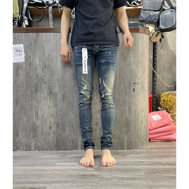 [Siêu SALE] Quần Jean Nam PurPle Xanh Bụi Rách Gối Nhỏ Hàng Quảng Châu, Quần PurPle Nam Co Giãn Nhẹ