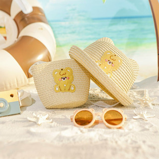 Set mũ cói và túi cói hình gấu Mamogom xinh xắn cho bé gái, mũ cói mềm cho bé phong cách Hàn Quốc