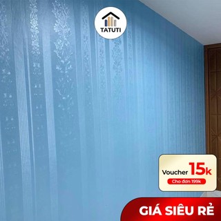 Giấy dán tường, phòng ngủ Kẻ Sọc Xanh pastel, In Nổi cao cấp, có keo sẵn, chống thấm nước 10Mx45cm