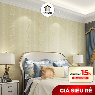 Giấy dán tường, phòng ngủ Sọc Vàng, In Nổi cao cấp, có keo sẵn, chống thấm nước 10Mx45cm