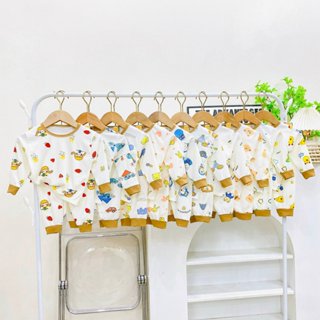 Bộ quần áo dài tay thu đông, chất liệu thun tăm, Nền Trắng In Kín họa tiết động vật cho bé trai, bé gái size 6-16kg -P61