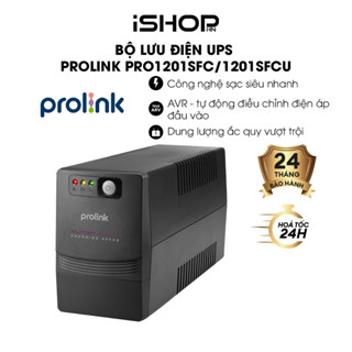 Bộ lưu điện UPS Prolink PRO1201SFC, 1200VA, 600W, sạc siêu nhanh, ổn định dòng điện, dùng cho PC, Wifi, Camera,..