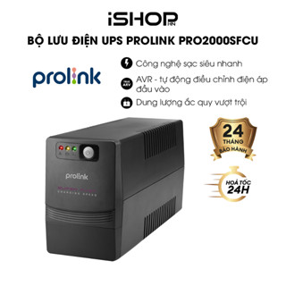 Bộ lưu điện UPS Prolink PRO2000SFCU, 2000VA, 1200W, sạc siêu nhanh, ổn định dòng điện, dùng cho PC, Wifi, Camera,...