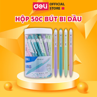 [Hộp 50 Chiếc] Bút Bi Dầu Deli Ngòi 0.7mm Đầu Bấm Dùng Cho Nhân Viên Văn Phòng Ghi Chép Làm Việc
