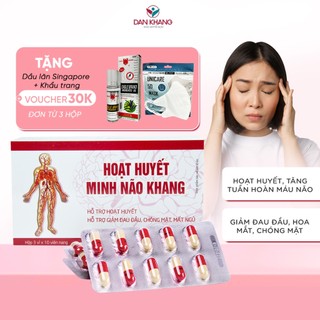 Hoạt Huyết Minh Não Khang Dân Khang giảm đau đầu hoa mắt chóng mặt mệt mõi - Hộp 3 Vỉ x 10 Viên