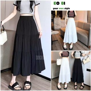 Chân váy tiểu thư xoè dáng dài, Chân váy lưng thun cạp thiết kế 3 tầng xinh xắn kiểu dáng ulzzang - EOBI