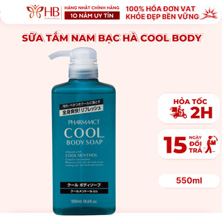 Sữa Tắm Nam Cool Body Soap Pharmaact - Nhật Bản (Hương bạc hà) 550ml (mẫu mới)