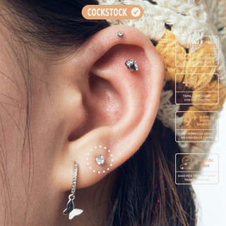 Khuyên tai đá tròn glassy round diamond titanium earring cockstock