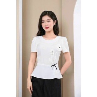 Áo sơ mi nữ trali 24151 peplum 2 hoa