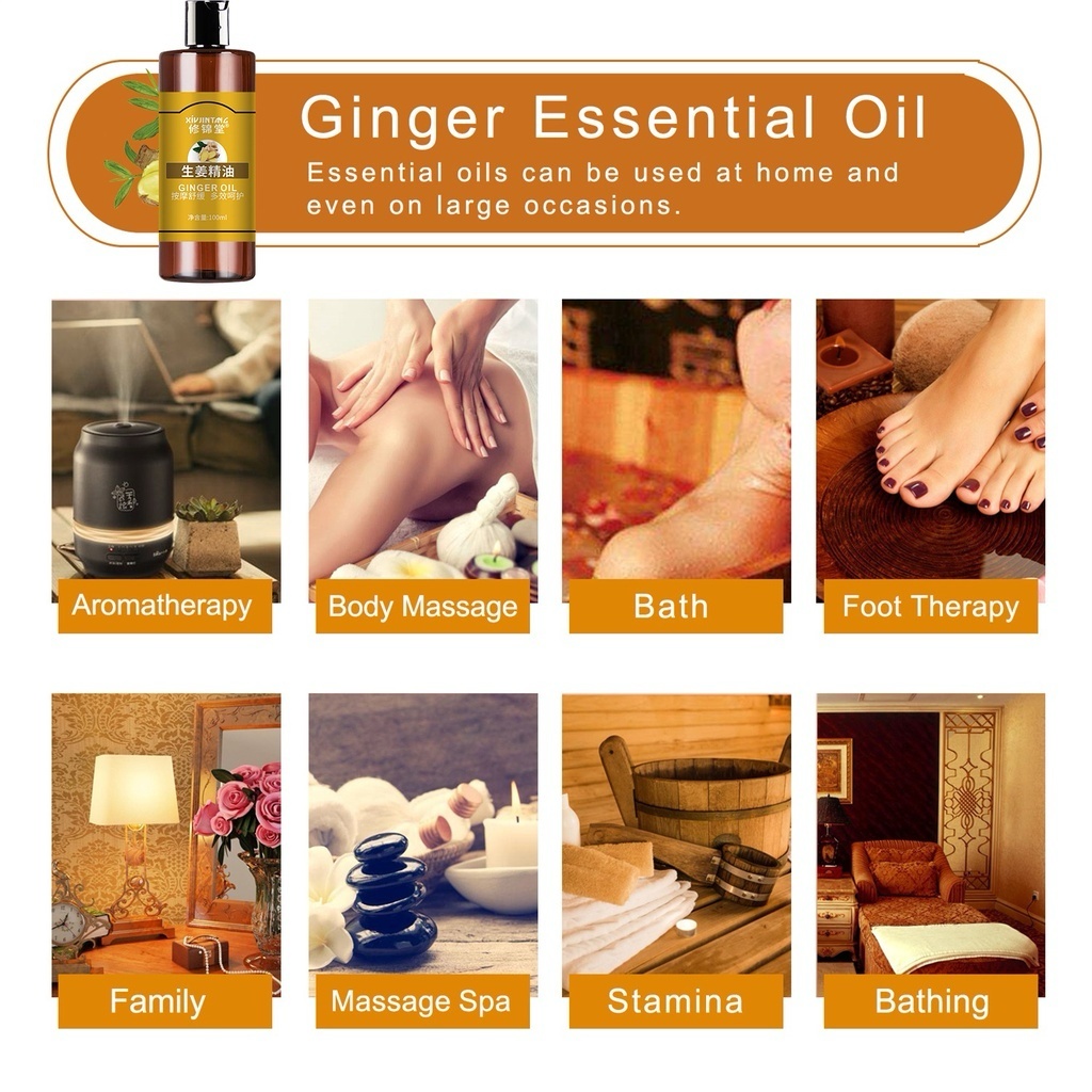Dầu Massage Body Tinh Dầu Gừng Nóng Thiên nhiên 100% dùng cho mọi loại da，Giảm Béo Spa Dưỡng Sinh - Dung tích 100ml