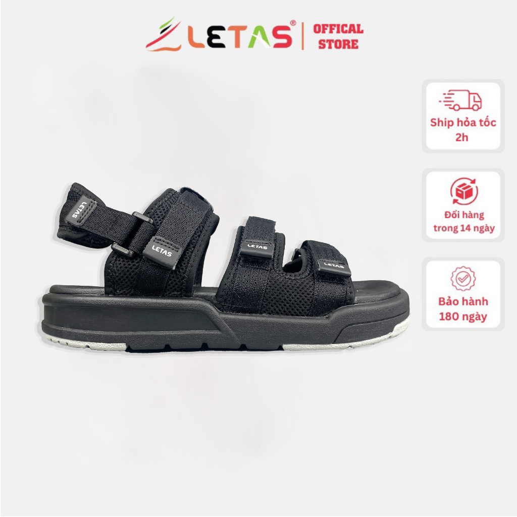Sandal Unisex Letas D715 đế cao đen full
