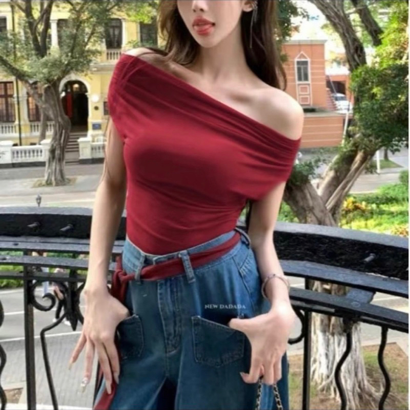 Áo kiểu trễ vai nữ phong cách tiểu thư thanh lịch chất thun tăm lạnh co dãn dễ phối đồ ENTYTY LENOGI | BigBuy360 - bigbuy360.vn