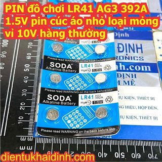 10 viên PIN đồ chơi LR41 AG3 392A 1.5V, pin cúc áo nhỏ, loại mỏng kde6504