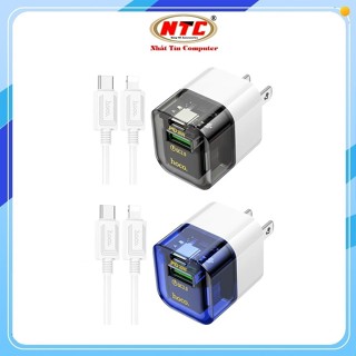  Bộ sạc nhanh 2 cổng Hoco DM-C3 PD TypeC 30W và QC3.0 18W kèm cáp TypeC or LN  màu Random  - Nhất Tín Computer 