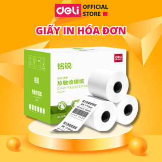 Giấy In Hóa Đơn DELI 3 Lớp Dẻo Dai In Hóa Đơn Siêu Thị Cửa Hàng Tiện Lợi Mã Vạch Logo Không Phai Mực