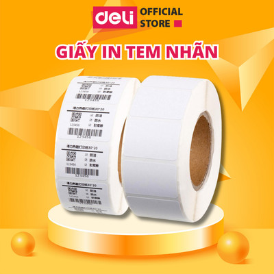 Cuộn 1000 Tem In Mã Vạch DELI - Giấy In Kích cỡ 30x20mm Tem Nhãn Quần Áo Đơn Hàng Cafe, Siêu Thị