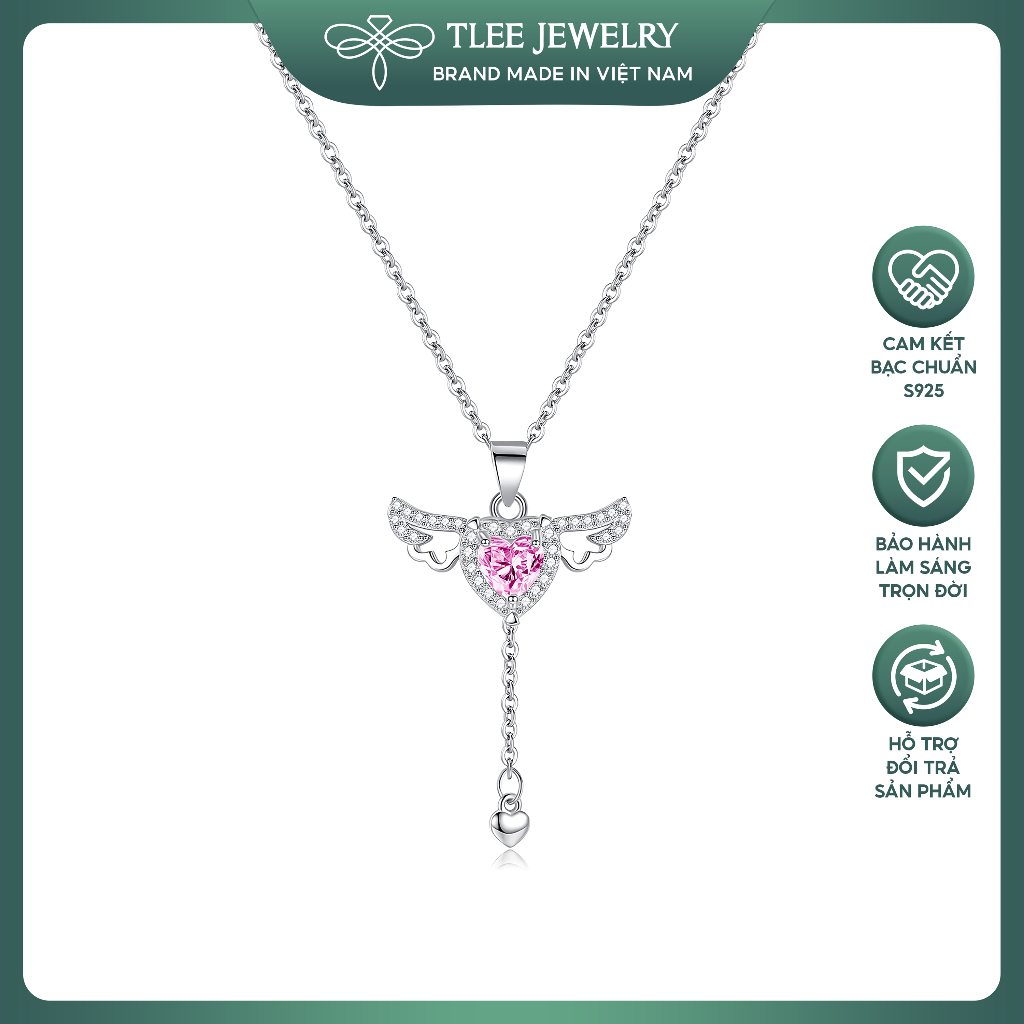 Dây chuyền bạc nữ TLEE mẫu cánh thiên thần rút Ofelia bạc 925 xi bạch kim cao cấp TLEE JEWELRY D0239