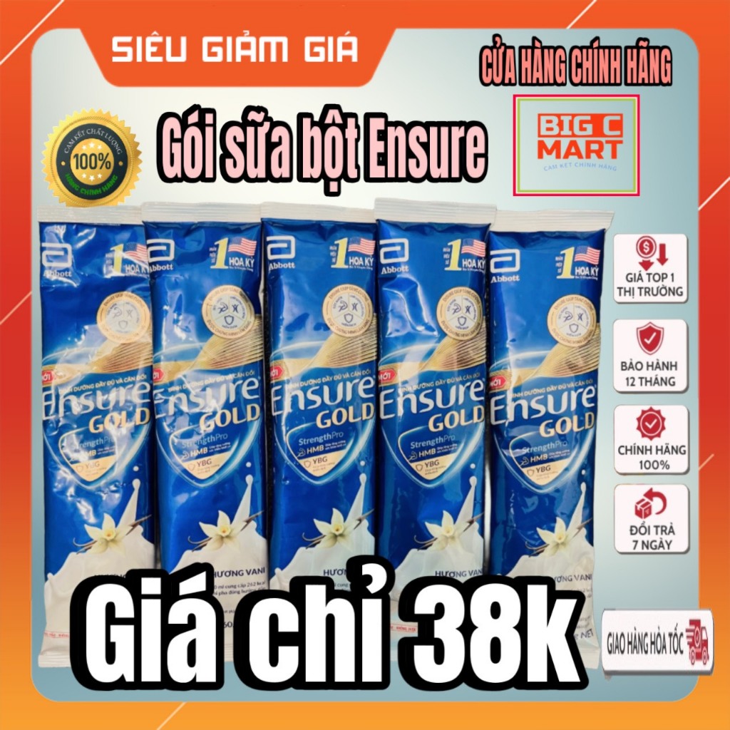 Combo 10 gói sữa bột Abbott Ensure Gold Hương Vị Vani 60,6g chính hãng