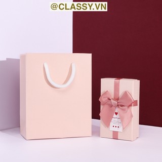 (Kích thước 14,5x8,5x5cm) - Hộp đựng quà tặng gắn nơ và tag chúc mừng, đựng son môi, nước hoa, sô cô la, trang sức Q418