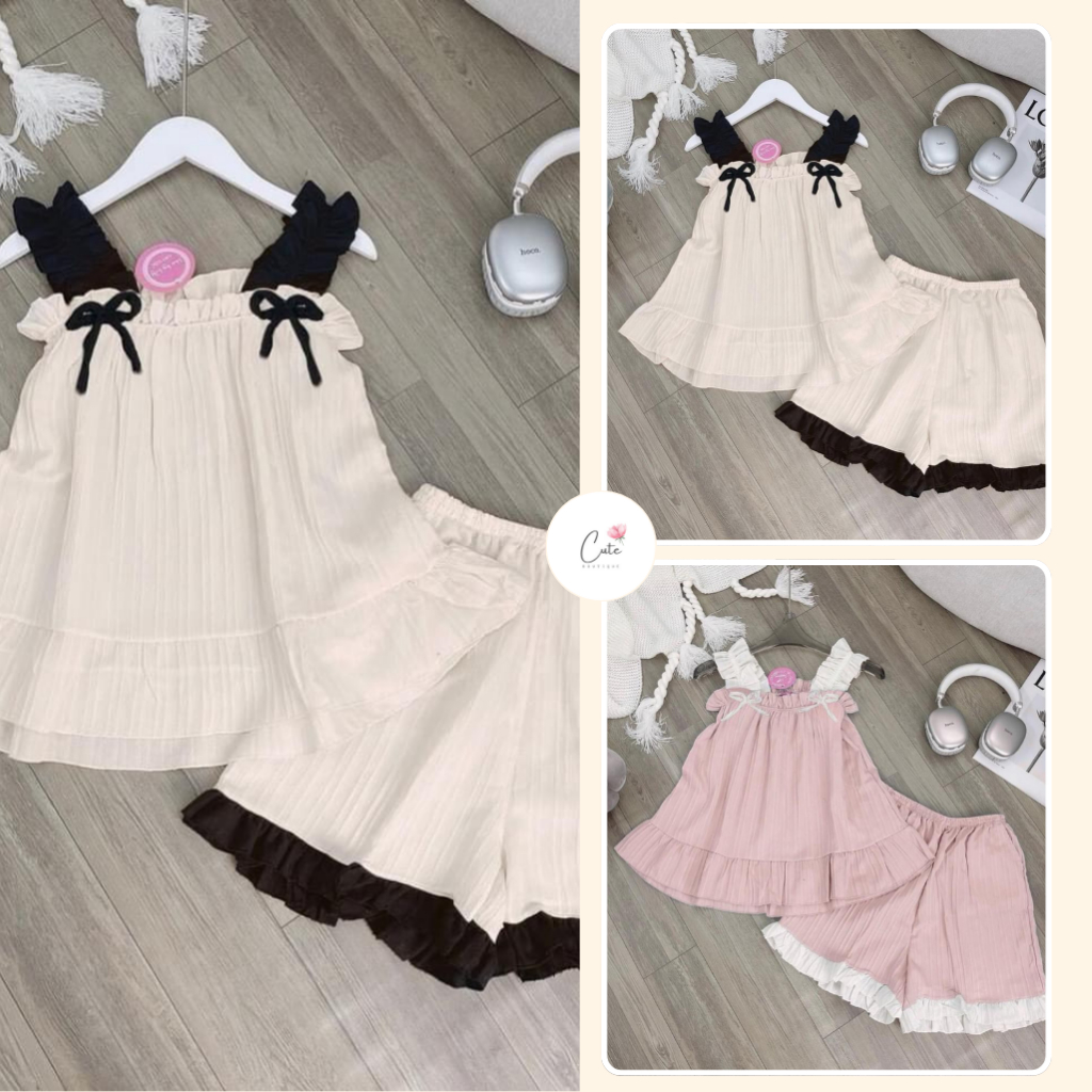 Bộ đồ ngủ 2 dây nơ mặc nhà mùa hè - Thiết kế trẻ trung màu sắc pastel bánh bèo